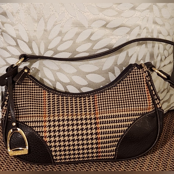 CHAPS Oak Street Houndstooth and Leather Hobo in Brown...